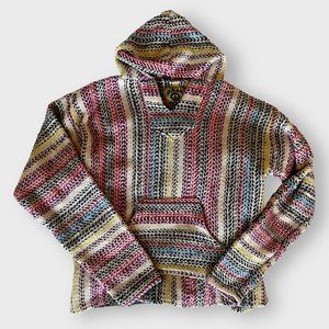 Baja Style Striped Hooded Pullover Sweatshirt - Multicolor